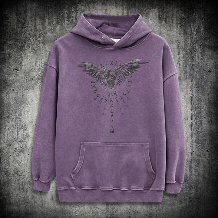 WorldNorse – Kapuzenpullover mit Raven -Grafik, gewaschen - Lila - 3XL - image 34