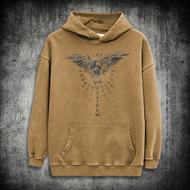 WorldNorse – Kapuzenpullover mit Raven -Grafik, gewaschen - Khaki - 3XL - image 27