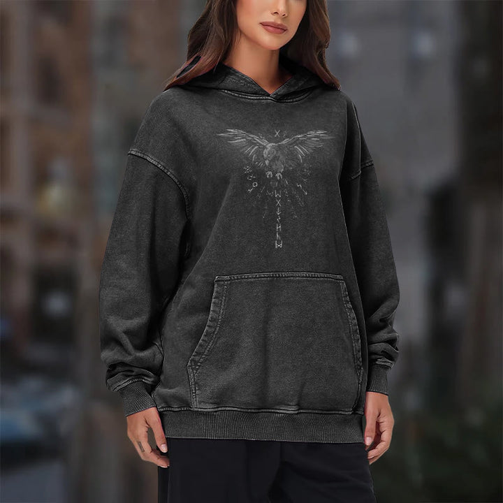 WorldNorse – Kapuzenpullover mit Raven -Grafik, gewaschen - image 12