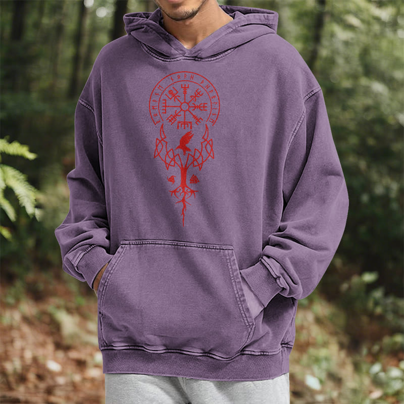 WorldNorse Yggdrasil Rote Runen Wikinger gewaschener Kapuzenpullover - image 36