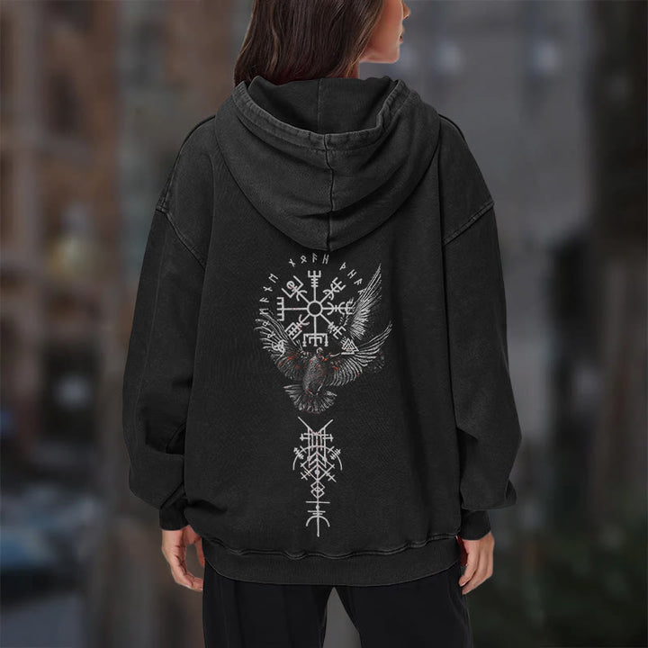 WorldNorse Wikingersymbol Raven Vegvisir gewaschener Kapuzenpullover - image 12