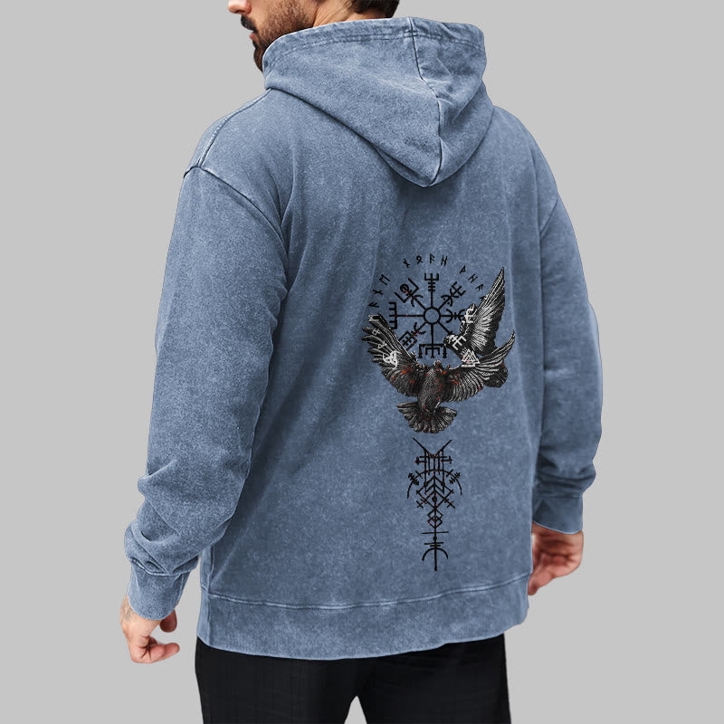 WorldNorse Wikingersymbol Raven Vegvisir gewaschener Kapuzenpullover - image 22