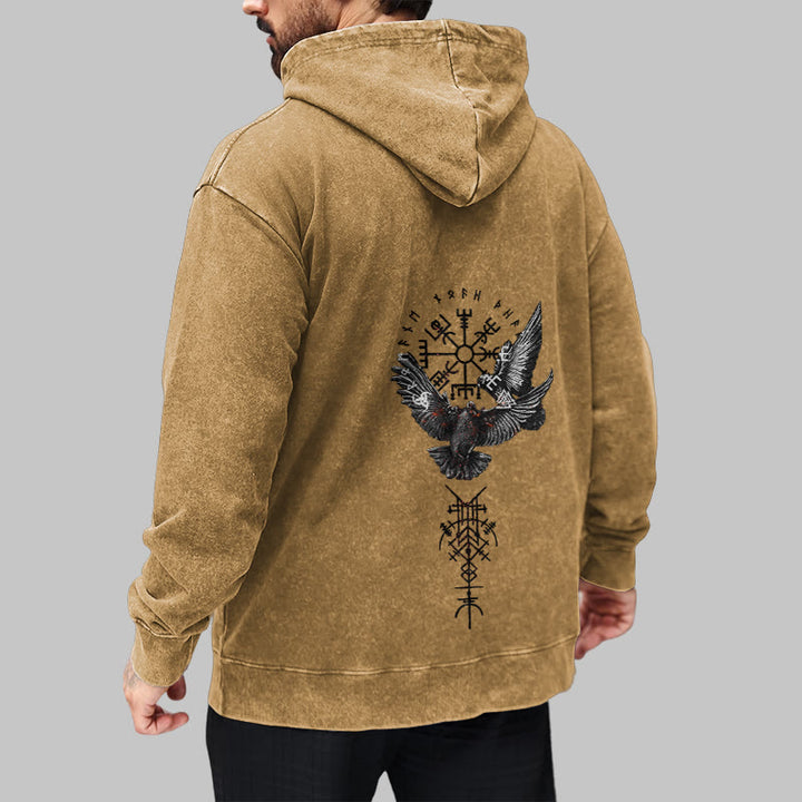 WorldNorse Wikingersymbol Raven Vegvisir gewaschener Kapuzenpullover - image 29