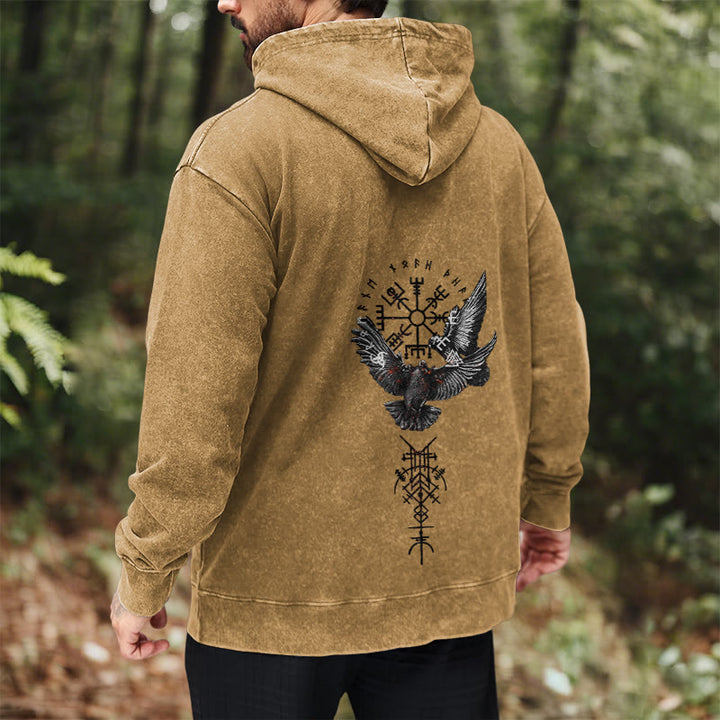WorldNorse Wikingersymbol Raven Vegvisir gewaschener Kapuzenpullover - image 30