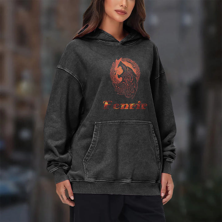 WorldNorse Fenrir Wolve Fire Washed Kapuzenpullover - image 12