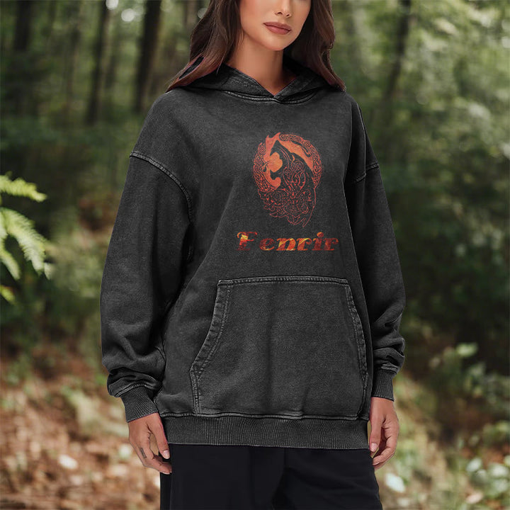 WorldNorse Fenrir Wolve Fire Washed Kapuzenpullover - image 11
