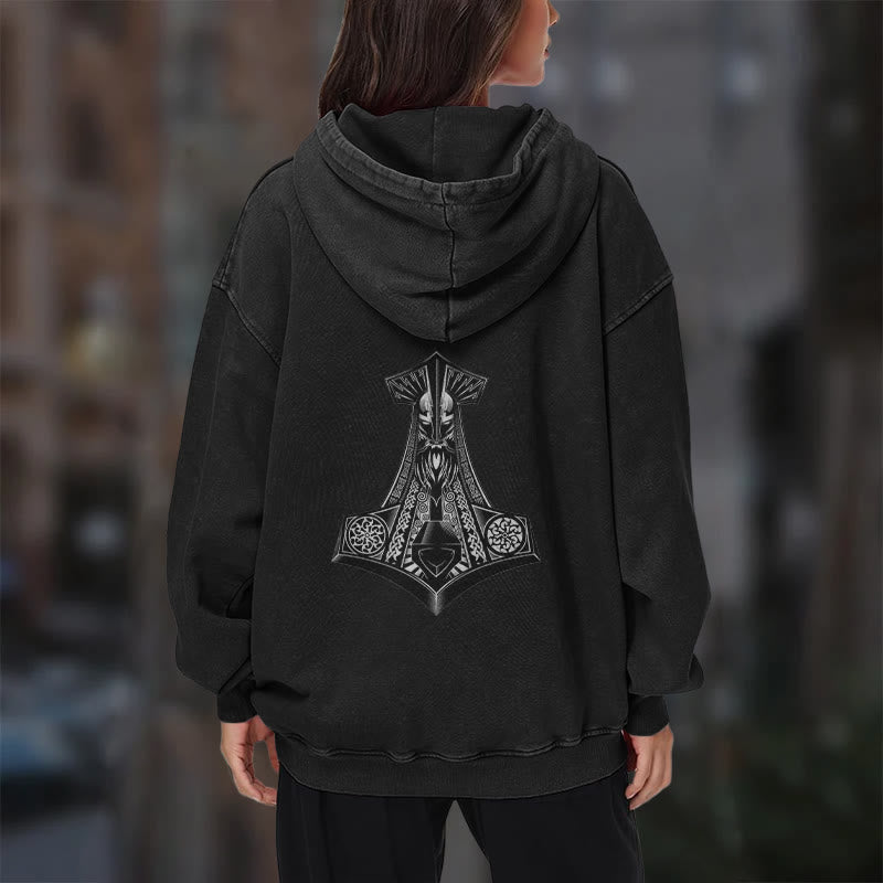 WorldNorse Odin Thors Hammer doppelseitiger gewaschener Kapuzenpullover - image 16