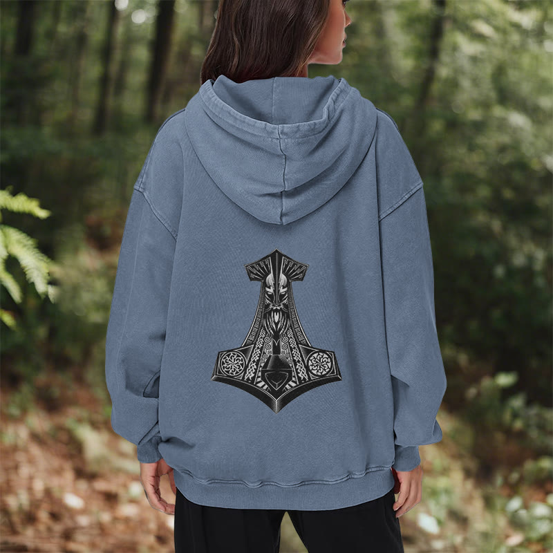 WorldNorse Odin Thors Hammer doppelseitiger gewaschener Kapuzenpullover - image 28
