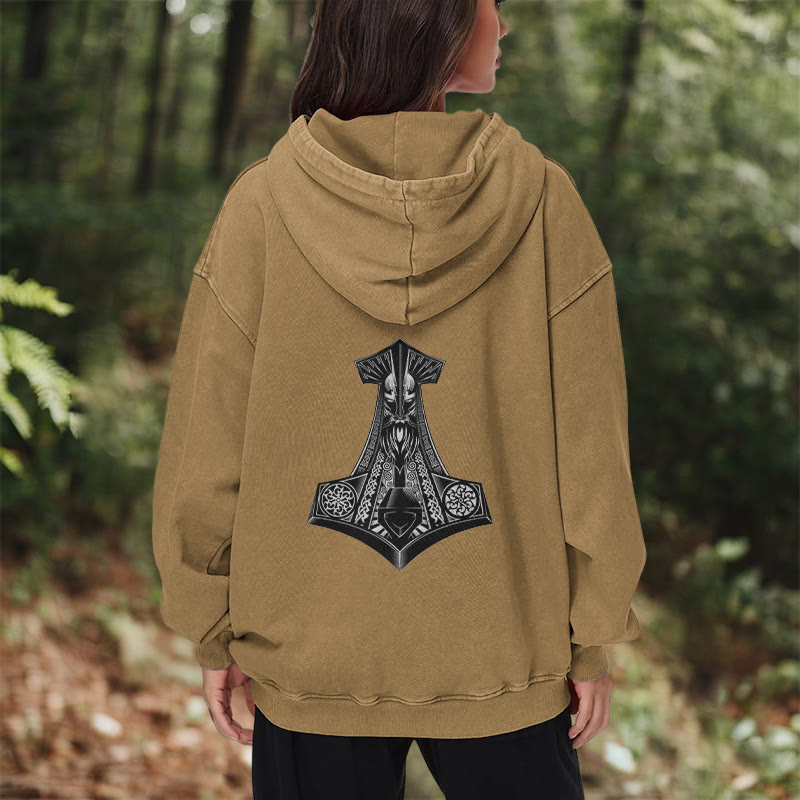 WorldNorse Odin Thors Hammer doppelseitiger gewaschener Kapuzenpullover - image 34