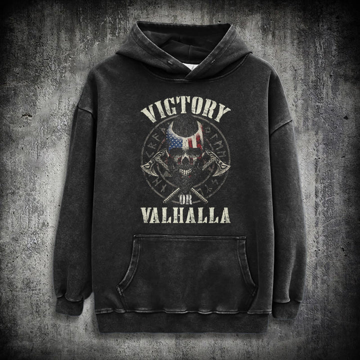 WorldNorse Victory oder Valhalla Warrior gewaschener Kapuzenpullover - Schwarz - 3XL - image 1