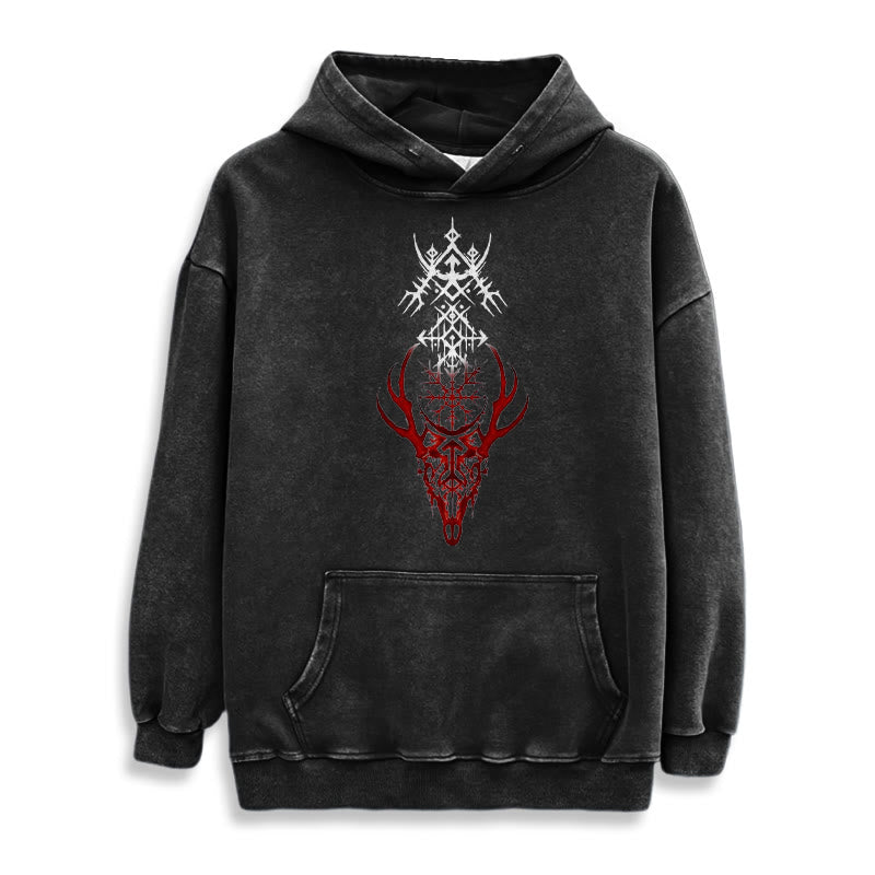 WorldNorse Viking Helm Of Awe Print Verwaschener Kapuzenpullover - image 3