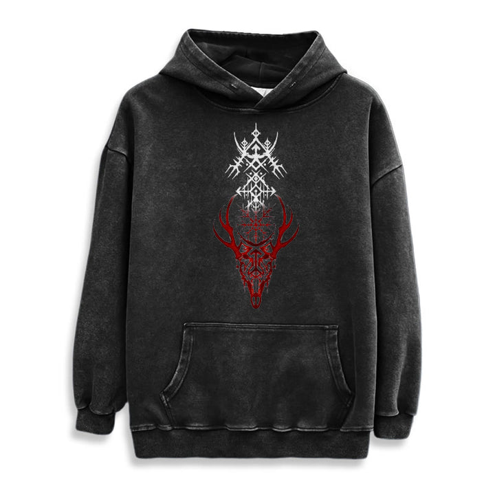WorldNorse Viking Helm Of Awe Print Verwaschener Kapuzenpullover - image 3