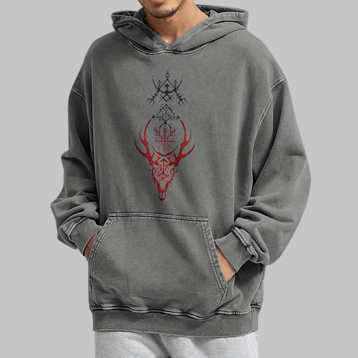 WorldNorse Viking Helm Of Awe Print Verwaschener Kapuzenpullover - image 15