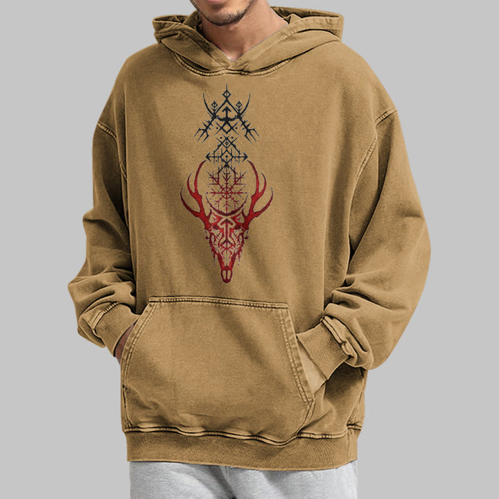 WorldNorse Viking Helm Of Awe Print Verwaschener Kapuzenpullover - image 31