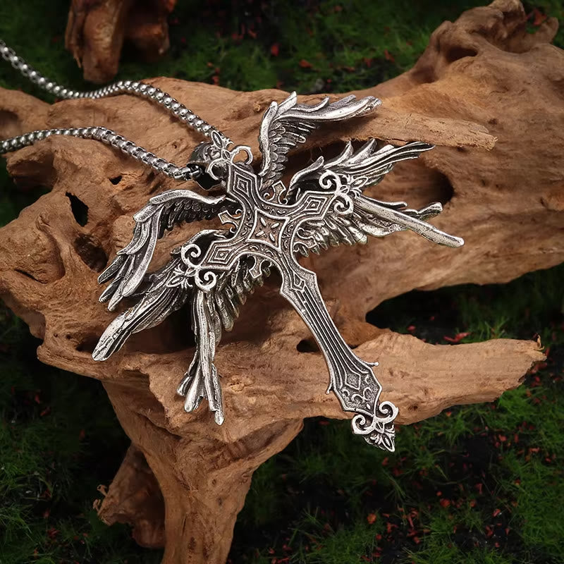 WorldNorse Heiliger Engel Sechs Flügel Kreuz Halskette