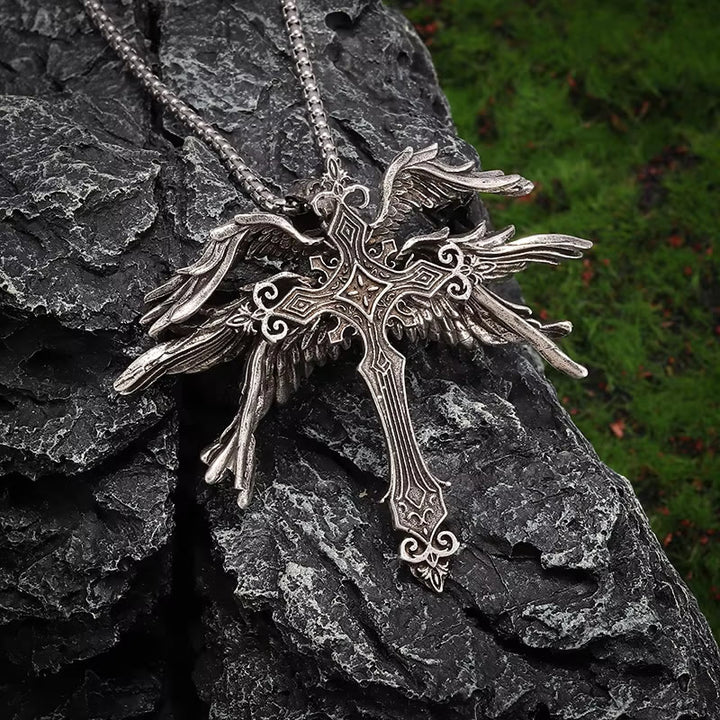 WorldNorse Heiliger Engel Sechs Flügel Kreuz Halskette