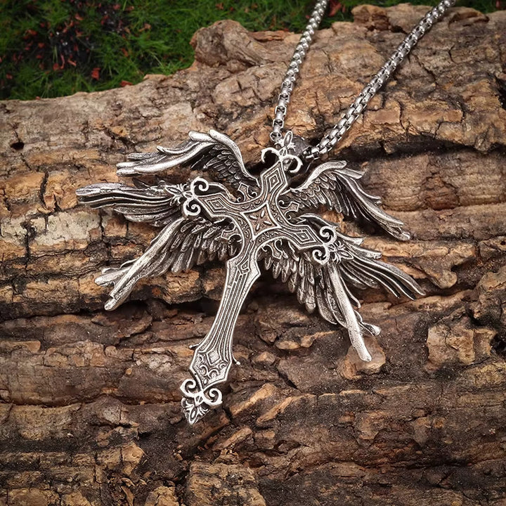 WorldNorse Heiliger Engel Sechs Flügel Kreuz Halskette