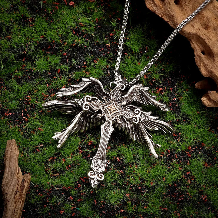 WorldNorse Heiliger Engel Sechs Flügel Kreuz Halskette