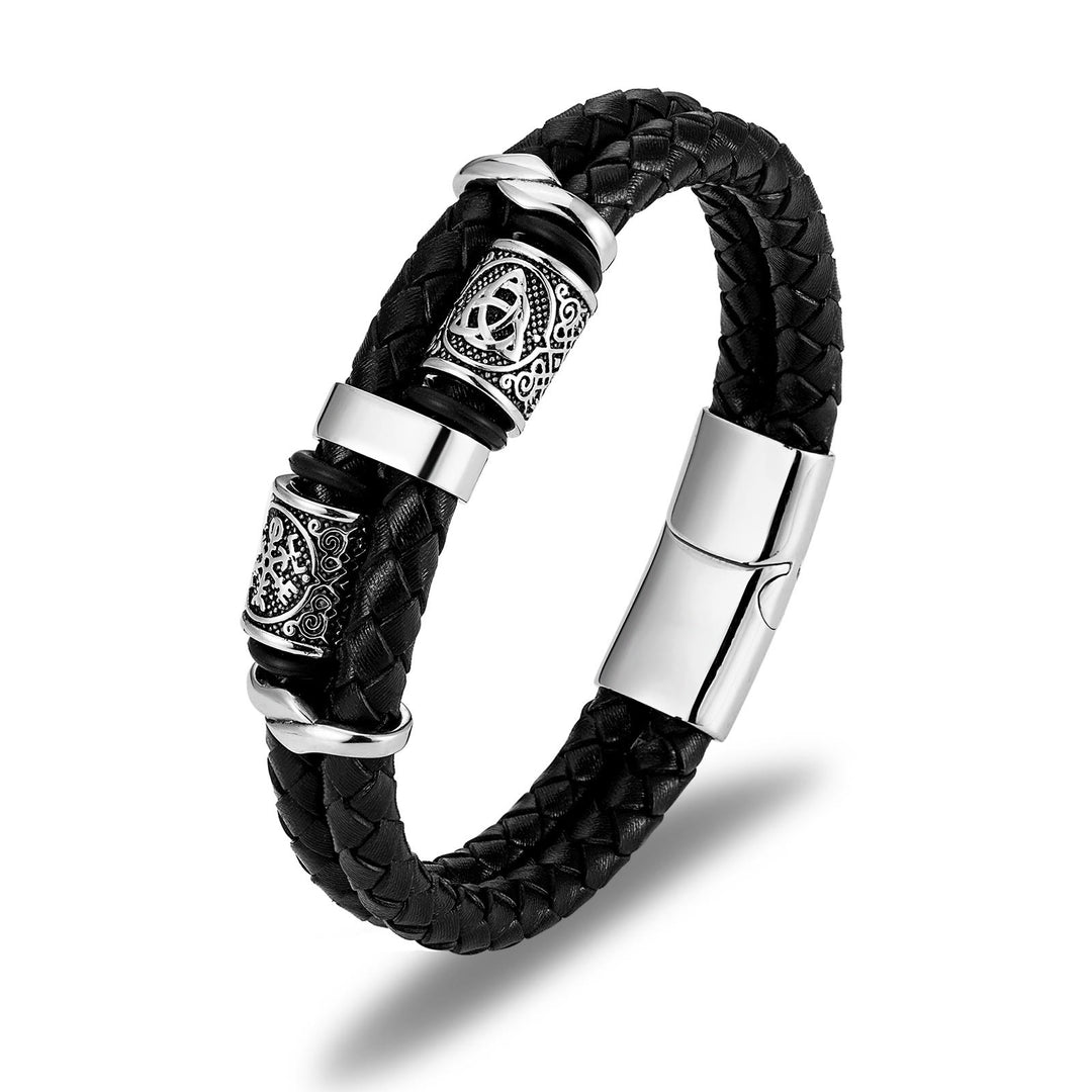 WorldNorse Geflochtenes Lederarmband mit Magnetverschluss und nordischem Symbol