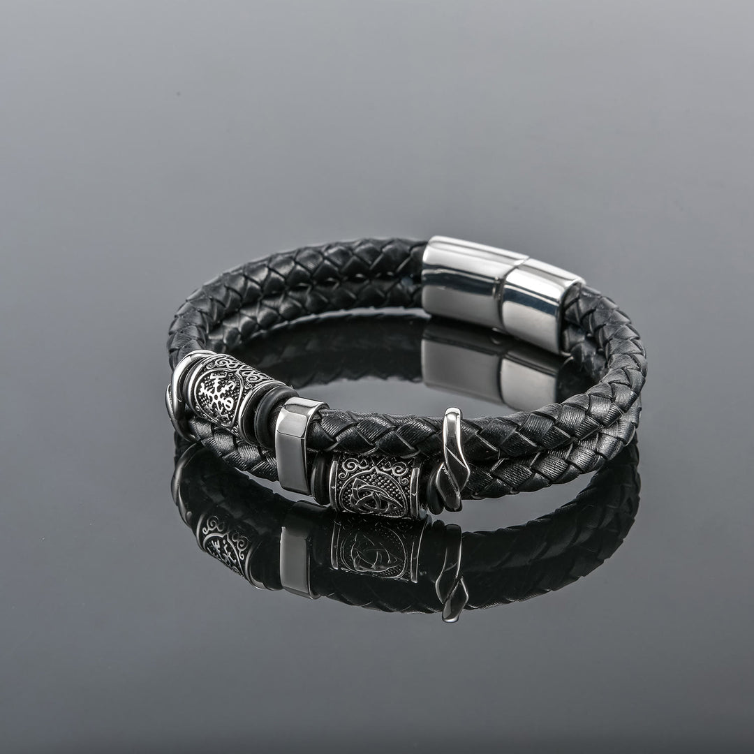 WorldNorse Geflochtenes Lederarmband mit Magnetverschluss und nordischem Symbol