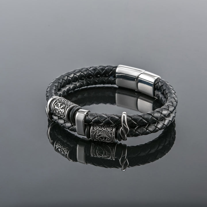 WorldNorse Geflochtenes Lederarmband mit Magnetverschluss und nordischem Symbol