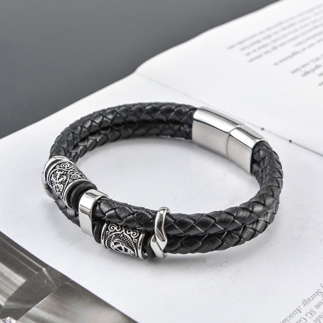 WorldNorse Geflochtenes Lederarmband mit Magnetverschluss und nordischem Symbol