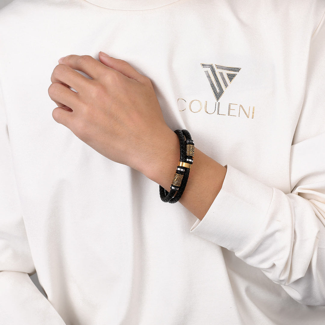 WorldNorse Geflochtenes Lederarmband mit Magnetverschluss und nordischem Symbol