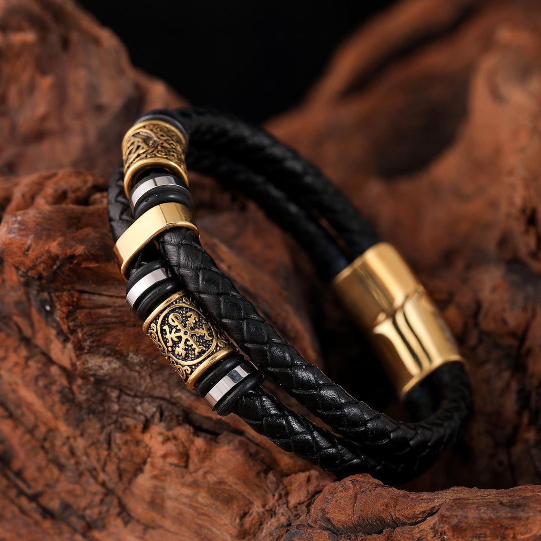 WorldNorse Geflochtenes Lederarmband mit Magnetverschluss und nordischem Symbol