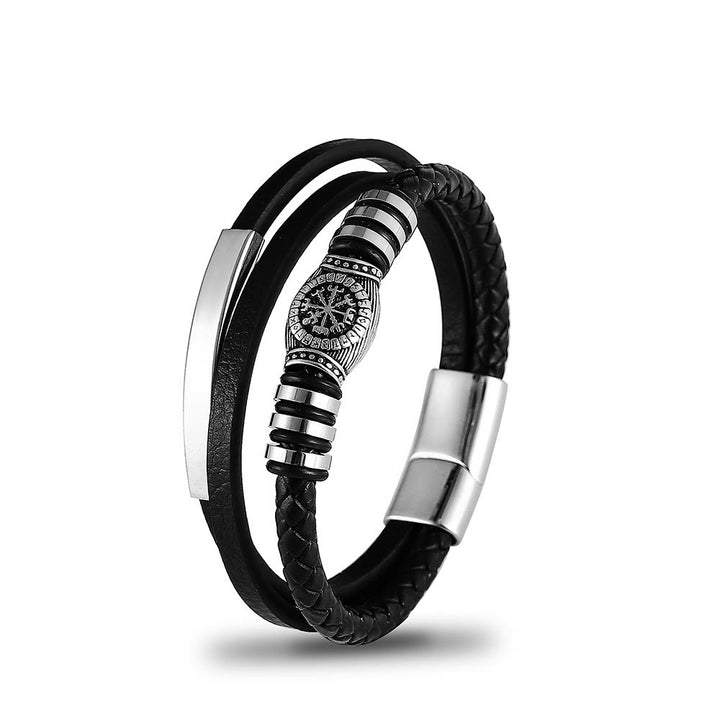 WorldNorse Vegvisir Dreireihiges geflochtenes Lederarmband