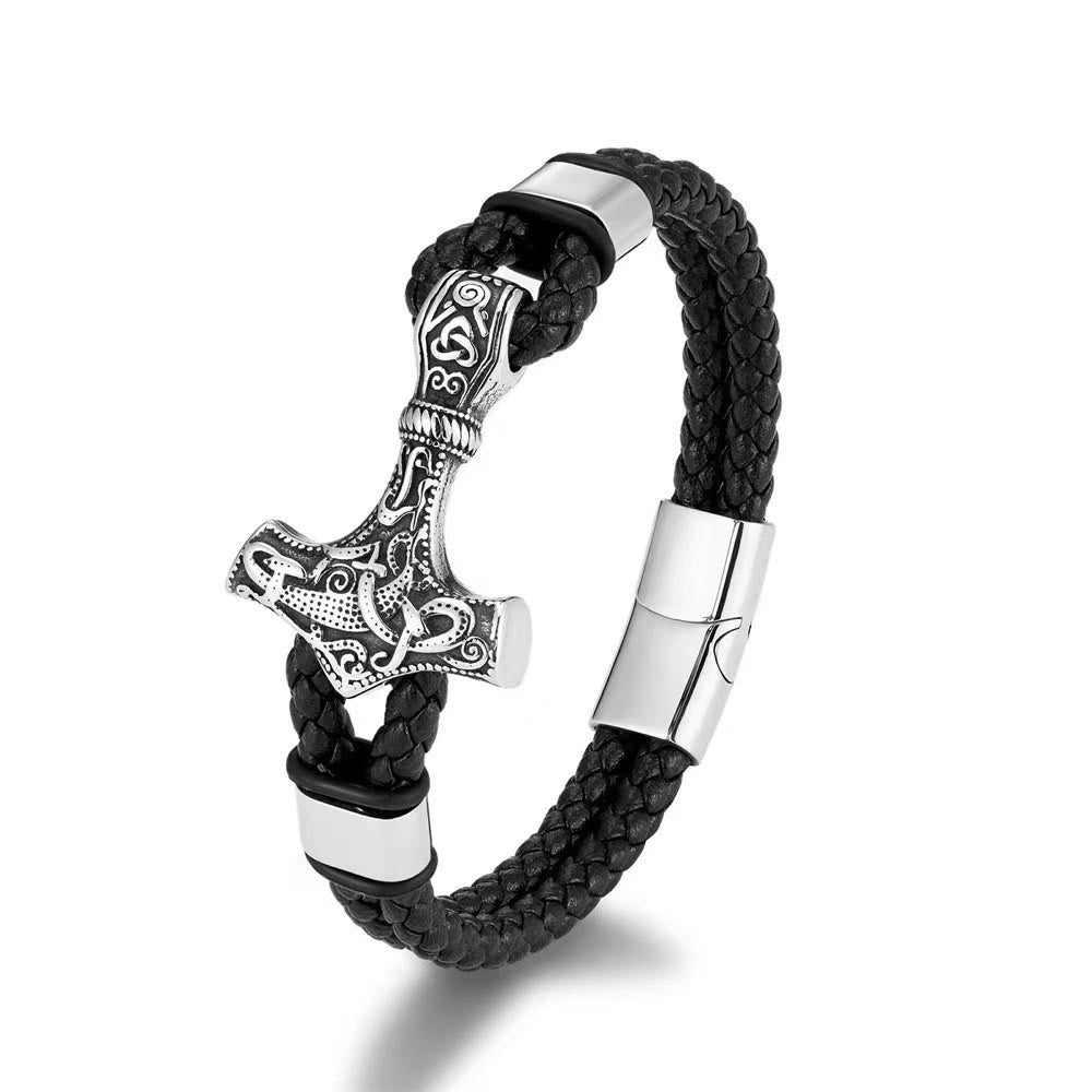 WorldNorse Thors Hammer geflochtenes Lederarmband