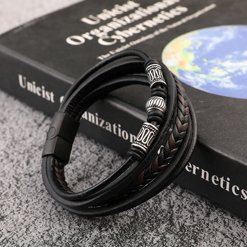 WorldNorse Mehrschichtiges Lederarmband mit Magnetverschluss
