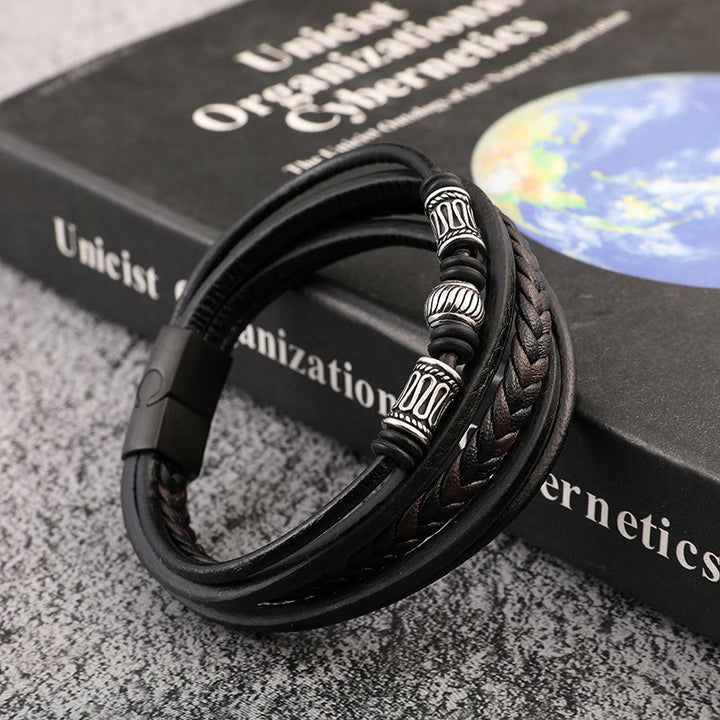 WorldNorse Mehrschichtiges Lederarmband mit Magnetverschluss