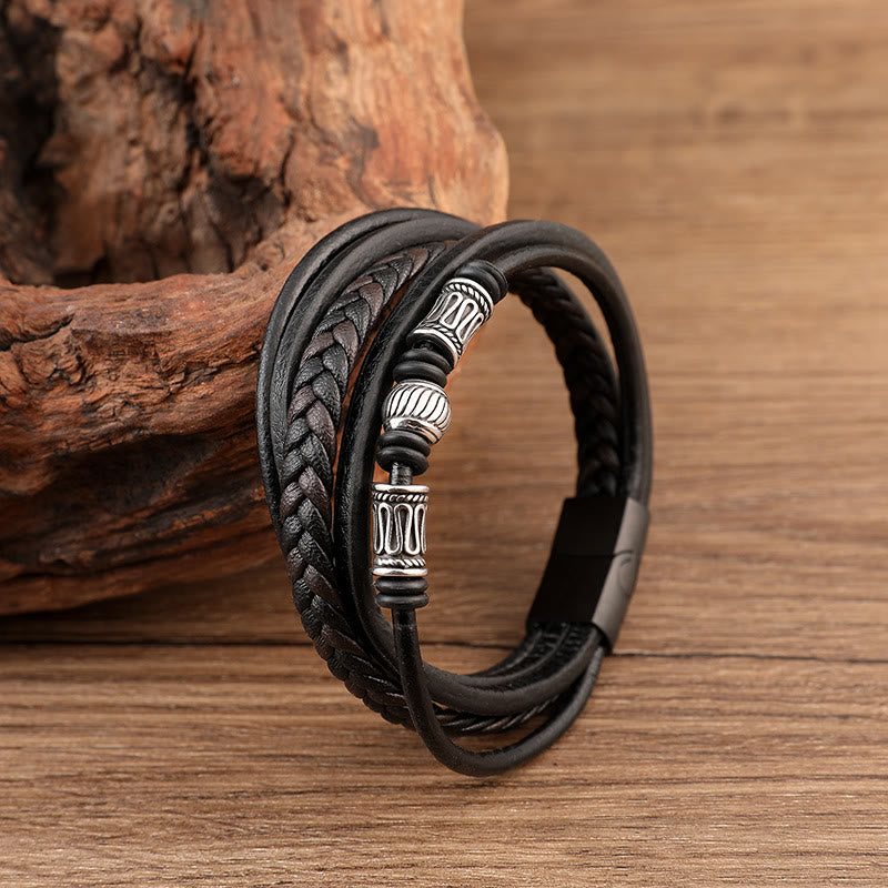 WorldNorse Mehrschichtiges Lederarmband mit Magnetverschluss