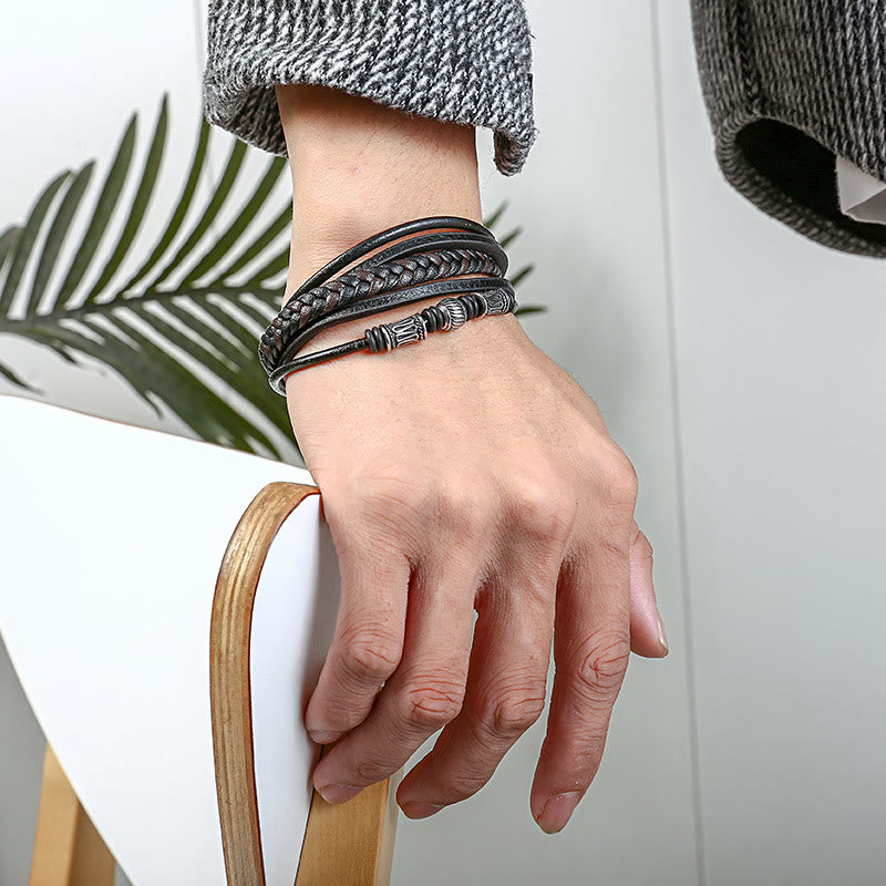 WorldNorse Mehrschichtiges Lederarmband mit Magnetverschluss