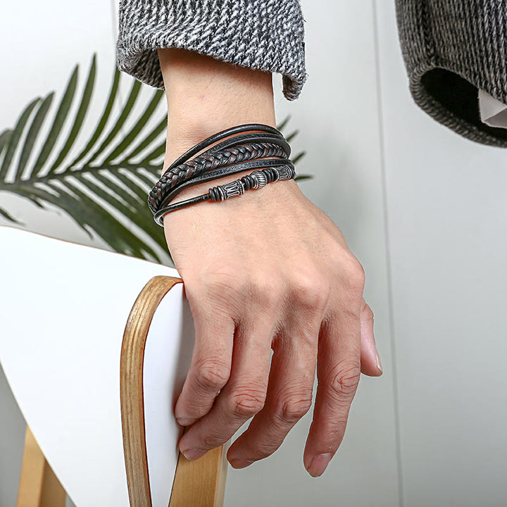 WorldNorse Mehrschichtiges Lederarmband mit Magnetverschluss