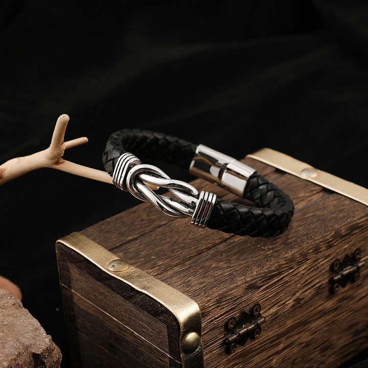 WorldNorse Infinity geflochtenes Edelstahl-Lederarmband