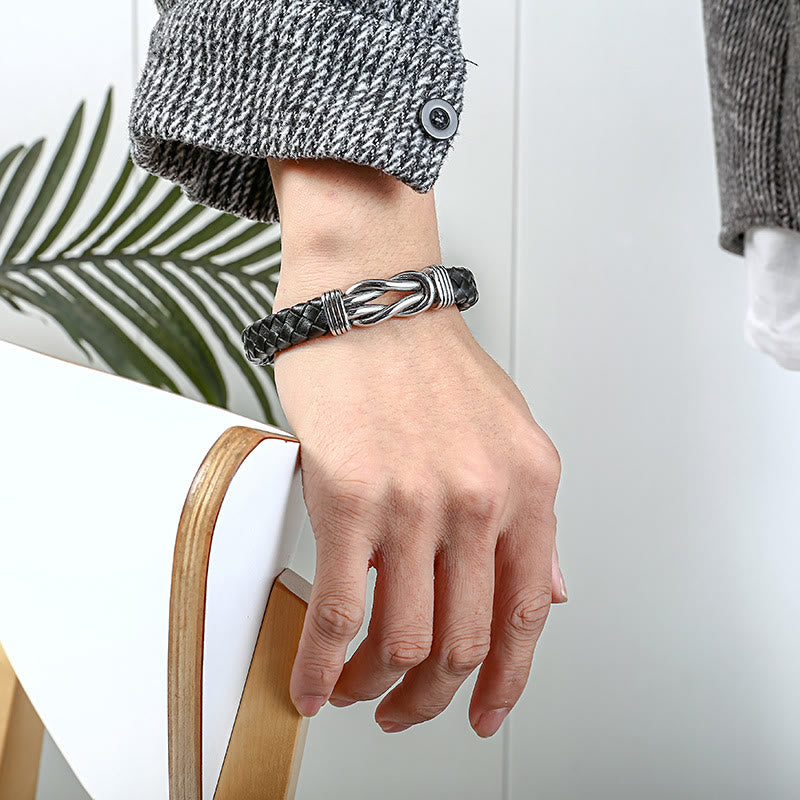 WorldNorse Infinity geflochtenes Edelstahl-Lederarmband