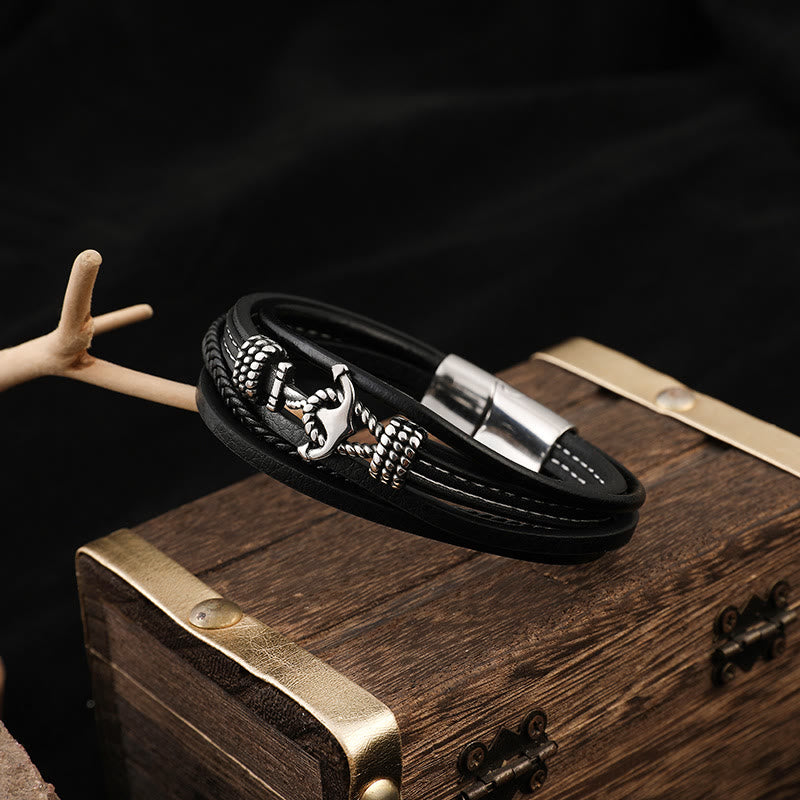 WorldNorse Mehrschichtiges geflochtenes Anker-Lederarmband