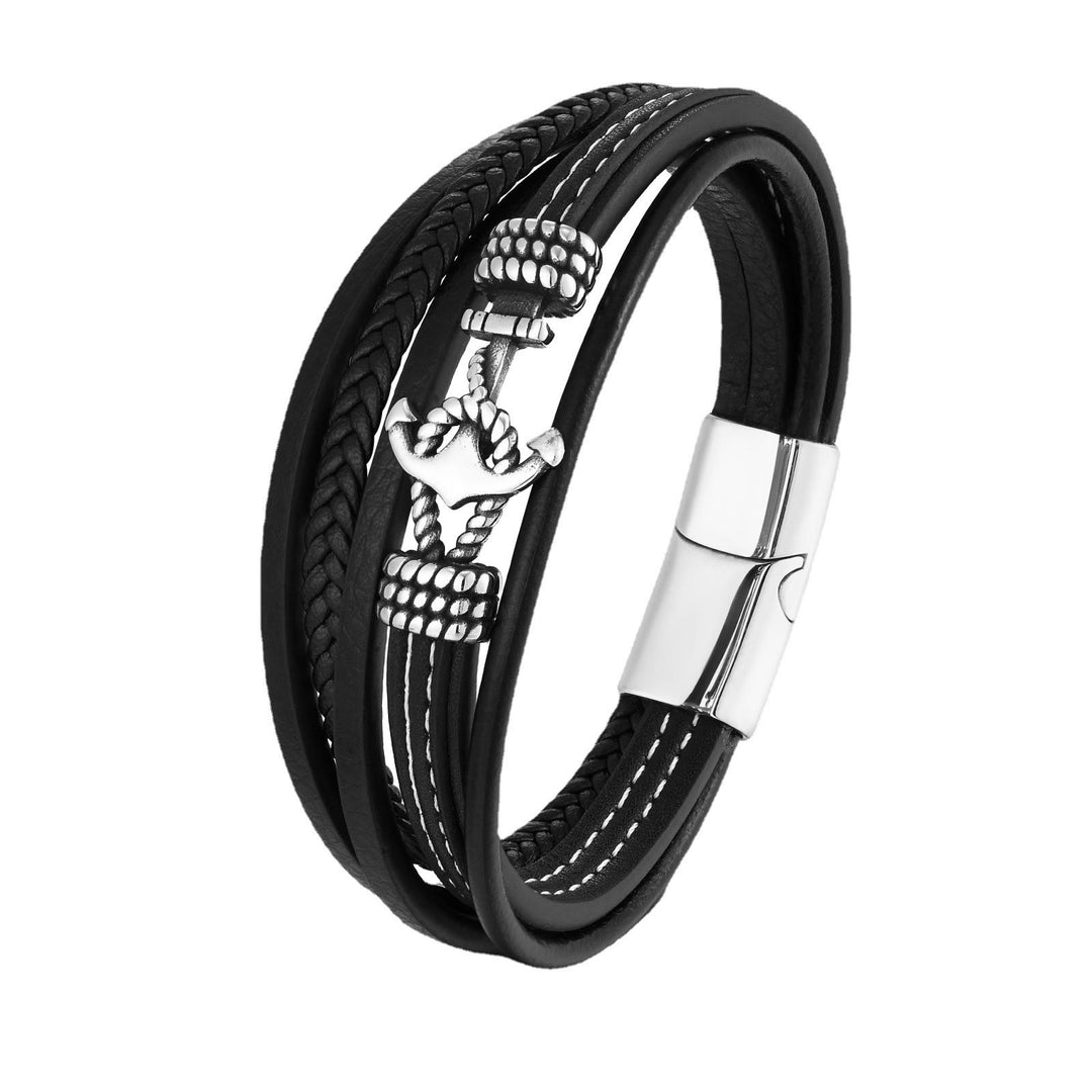 WorldNorse Mehrschichtiges geflochtenes Anker-Lederarmband