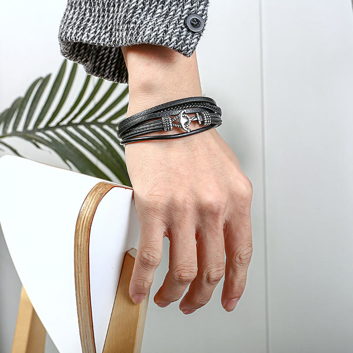 WorldNorse Mehrschichtiges geflochtenes Anker-Lederarmband
