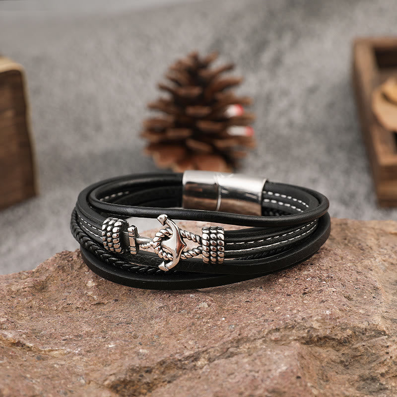 WorldNorse Mehrschichtiges geflochtenes Anker-Lederarmband