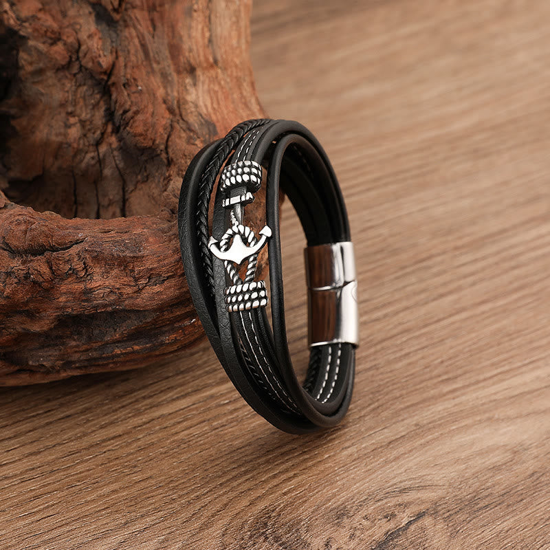 WorldNorse Mehrschichtiges geflochtenes Anker-Lederarmband