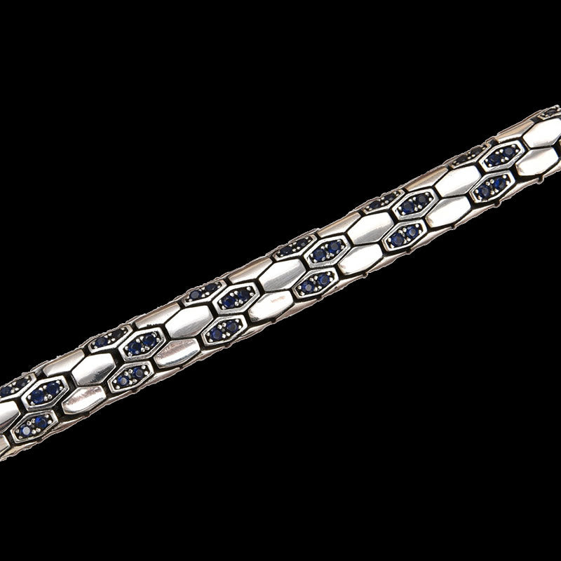 WorldNorse 925 Sterling Silber Intarsien Zirkon Schlangenhaut Armband