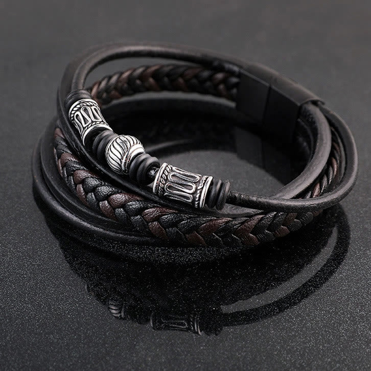 WorldNorse Mehrschichtiges Lederarmband mit Magnetverschluss