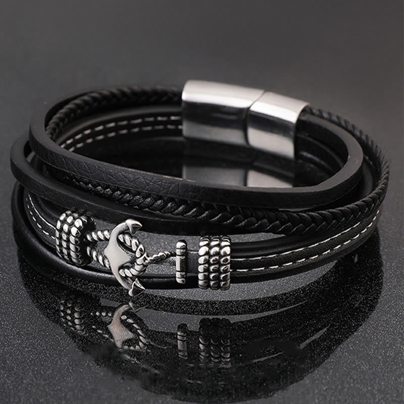 WorldNorse Mehrschichtiges geflochtenes Anker-Lederarmband