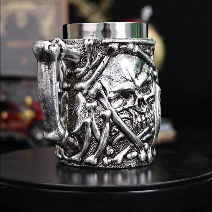 WorldNorse Bierkrug mit Skelett-Motiv, Retro-Design