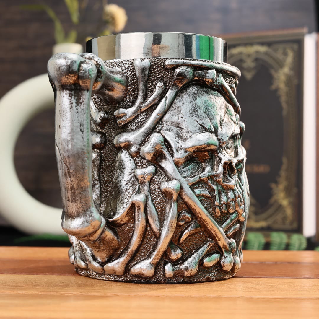 WorldNorse Bierkrug mit Skelett-Motiv, Retro-Design