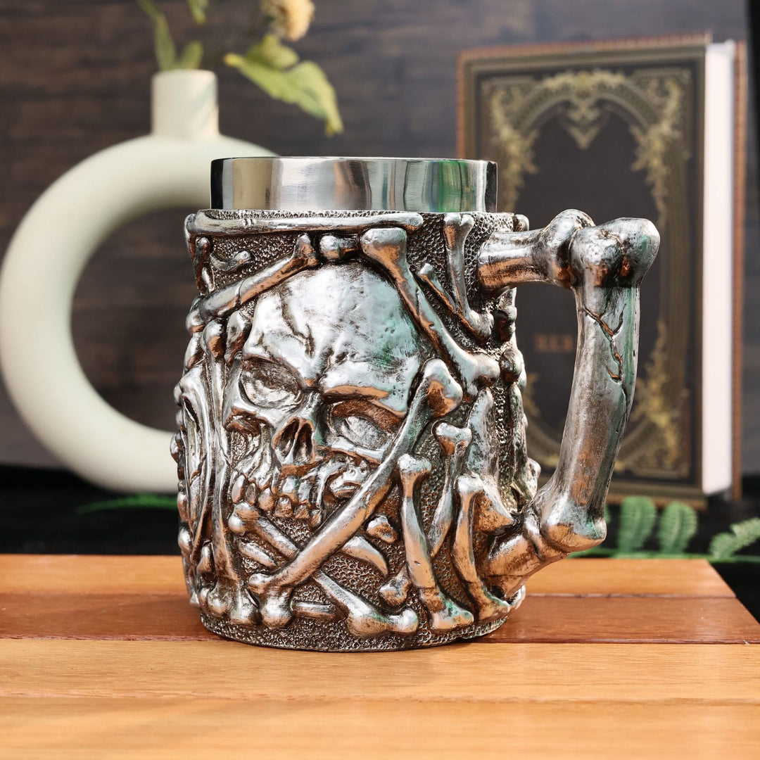 WorldNorse Bierkrug mit Skelett-Motiv, Retro-Design