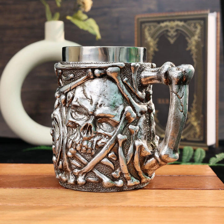 WorldNorse Bierkrug mit Skelett-Motiv, Retro-Design
