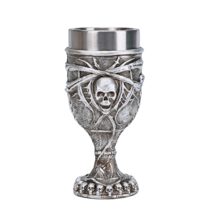 WorldNorse Weinkelch mit Totenkopf-Motiv in Metallic-Optik